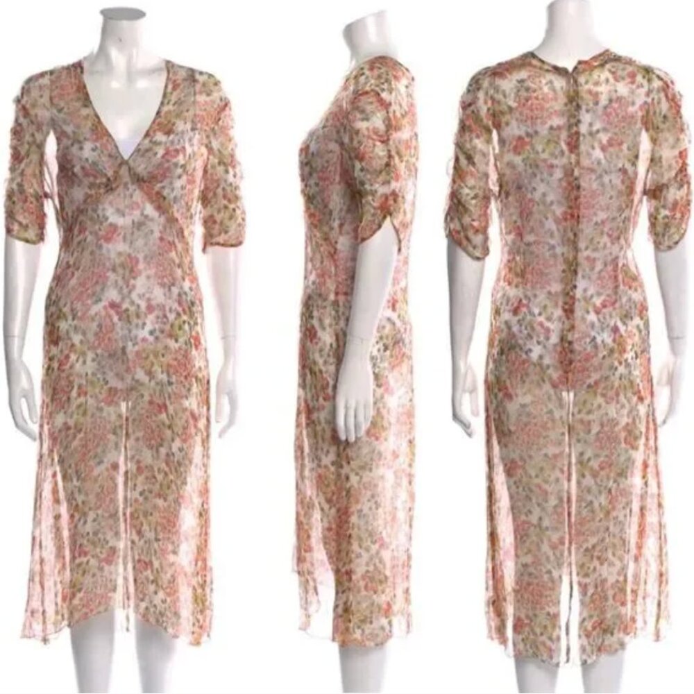 L’AGENCE Fall Floral Silk Midi Dress  Raw Hem Size 6